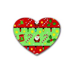 Christmas pattern - green and red Rubber Coaster (Heart) 