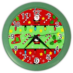 Christmas pattern - green and red Color Wall Clocks