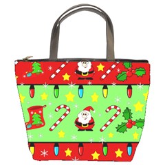 Christmas pattern - green and red Bucket Bags