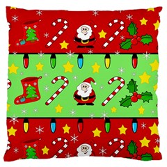 Christmas Pattern - Green And Red Large Cushion Case (two Sides) by Valentinaart