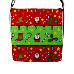 Christmas pattern - green and red Flap Messenger Bag (L) 