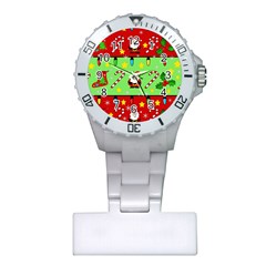 Christmas pattern - green and red Plastic Nurses Watch