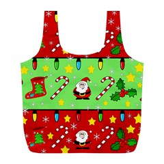 Christmas pattern - green and red Full Print Recycle Bags (L) 