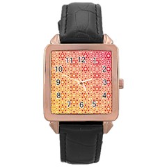 Orange Ombre Mosaic Pattern Rose Gold Leather Watch 