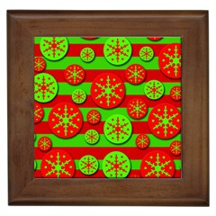 Snowflake Red And Green Pattern Framed Tiles by Valentinaart