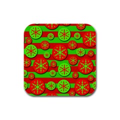 Snowflake Red And Green Pattern Rubber Square Coaster (4 Pack)  by Valentinaart