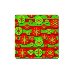 Snowflake Red And Green Pattern Square Magnet by Valentinaart