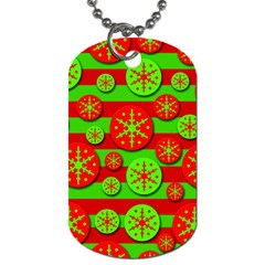 Snowflake Red And Green Pattern Dog Tag (one Side) by Valentinaart