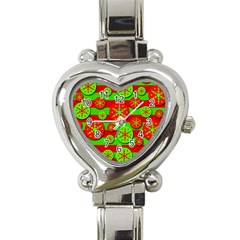 Snowflake Red And Green Pattern Heart Italian Charm Watch by Valentinaart