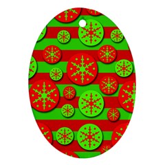 Snowflake Red And Green Pattern Oval Ornament (two Sides) by Valentinaart