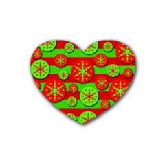 Snowflake Red And Green Pattern Heart Coaster (4 Pack)  by Valentinaart