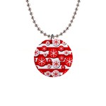 Snowflake red and white pattern Button Necklaces Front