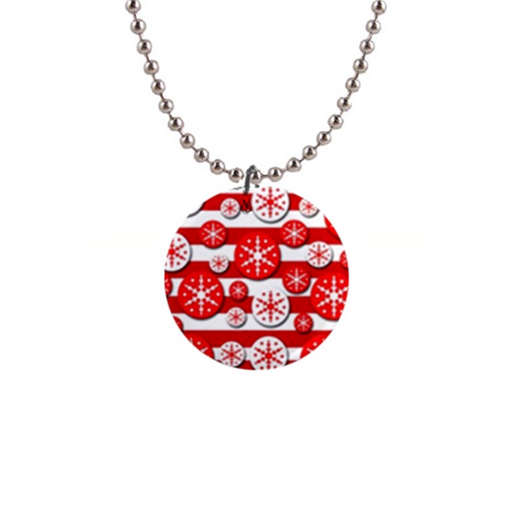 Snowflake red and white pattern Button Necklaces