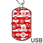 Snowflake red and white pattern Dog Tag USB Flash (One Side) Front