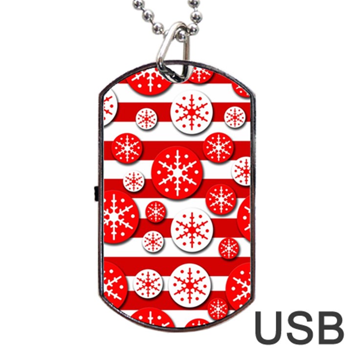 Snowflake red and white pattern Dog Tag USB Flash (One Side)