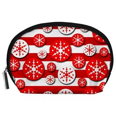 Snowflake Red And White Pattern Accessory Pouches (large)  by Valentinaart