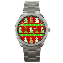 Christmas Trees Pattern Sport Metal Watch by Valentinaart