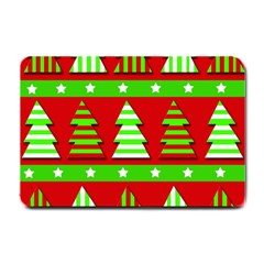 Christmas Trees Pattern Small Doormat  by Valentinaart