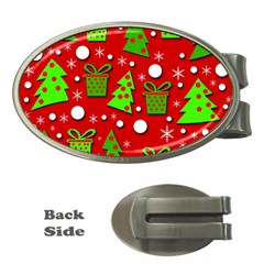 Christmas Trees And Gifts Pattern Money Clips (oval)  by Valentinaart