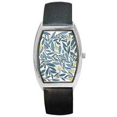 Blue floral design Barrel Style Metal Watch