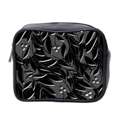 Black Floral Design Mini Toiletries Bag 2-side by Valentinaart