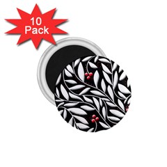 Black, Red, And White Floral Pattern 1 75  Magnets (10 Pack)  by Valentinaart