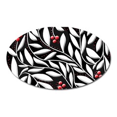 Black, Red, And White Floral Pattern Oval Magnet by Valentinaart