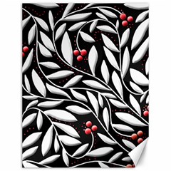 Black, Red, And White Floral Pattern Canvas 12  X 16   by Valentinaart