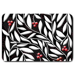 Black, Red, And White Floral Pattern Large Doormat  by Valentinaart