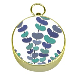 Blue Decorative Plant Gold Compasses