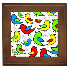 Colorful Cute Birds Pattern Framed Tiles by Valentinaart