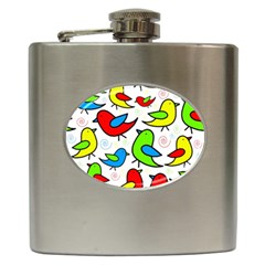 Colorful Cute Birds Pattern Hip Flask (6 Oz) by Valentinaart