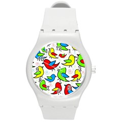 Colorful Cute Birds Pattern Round Plastic Sport Watch (m) by Valentinaart