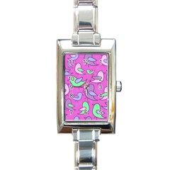 Pink Birds Pattern Rectangle Italian Charm Watch by Valentinaart