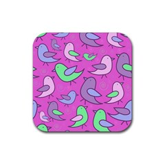 Pink Birds Pattern Rubber Coaster (square)  by Valentinaart