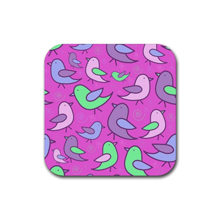 Pink birds pattern Rubber Coaster (Square) 