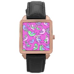 Pink Birds Pattern Rose Gold Leather Watch  by Valentinaart