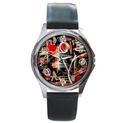 Artistic Abstract Pattern Round Metal Watch by Valentinaart