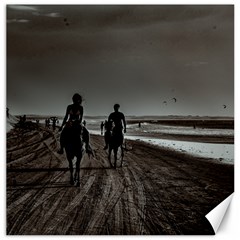 Young Couple Riding Horses At The Beach Canvas 20  X 20   by dflcprints