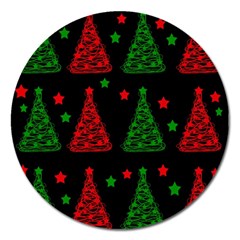 Decorative Christmas Trees Pattern Magnet 5  (round) by Valentinaart