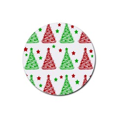 Decorative Christmas Trees Pattern - White Rubber Coaster (round)  by Valentinaart