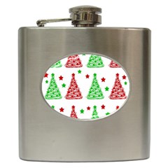 Decorative Christmas Trees Pattern - White Hip Flask (6 Oz) by Valentinaart