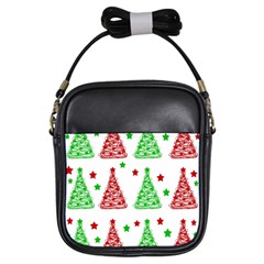 Decorative Christmas Trees Pattern - White Girls Sling Bags by Valentinaart