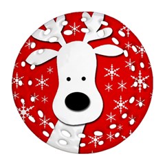 Christmas Reindeer - Red Round Filigree Ornament (2side) by Valentinaart