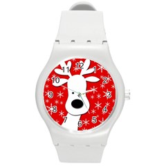 Christmas Reindeer - Red Round Plastic Sport Watch (m)