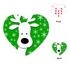 Christmas Reindeer - Green Playing Cards (heart)  by Valentinaart