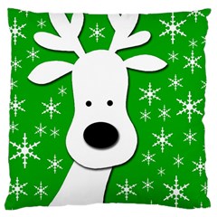 Christmas Reindeer - Green Large Cushion Case (two Sides) by Valentinaart