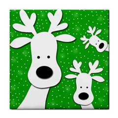 Christmas Reindeer - Green 2 Tile Coasters by Valentinaart