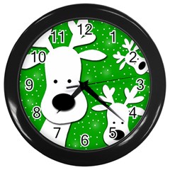Christmas Reindeer - Green 2 Wall Clocks (black) by Valentinaart