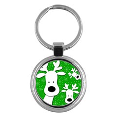 Christmas Reindeer - Green 2 Key Chains (round)  by Valentinaart